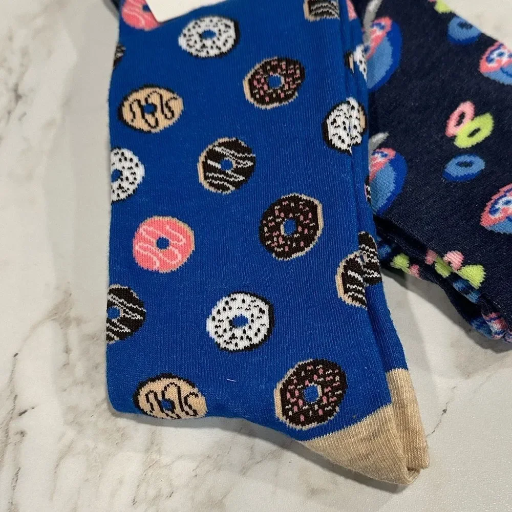 Twisted Toes Crew Socks Mens 8-13 NEW 2 Pair Donuts Milk & Cereal Novelty Socks